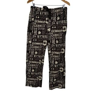 Guinness Mens Fleece Lounge Pajama Pants Brown Cream Large Elastic Logo Pockets